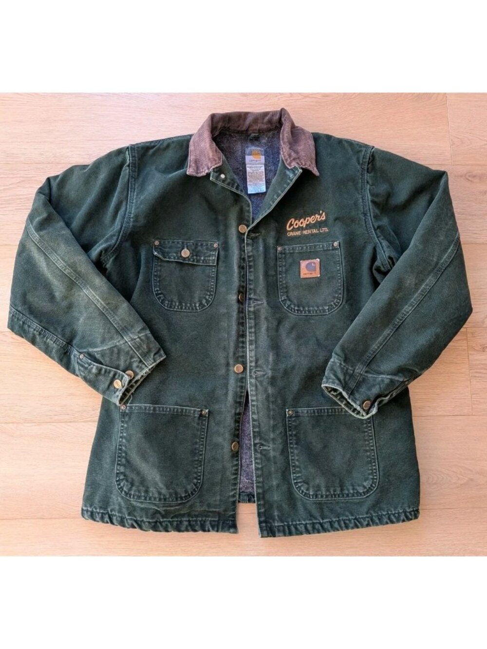 Vintage Carhartt C02 SPC Spruce Green Blanket Lined Chore Coat Jacket Large Tall